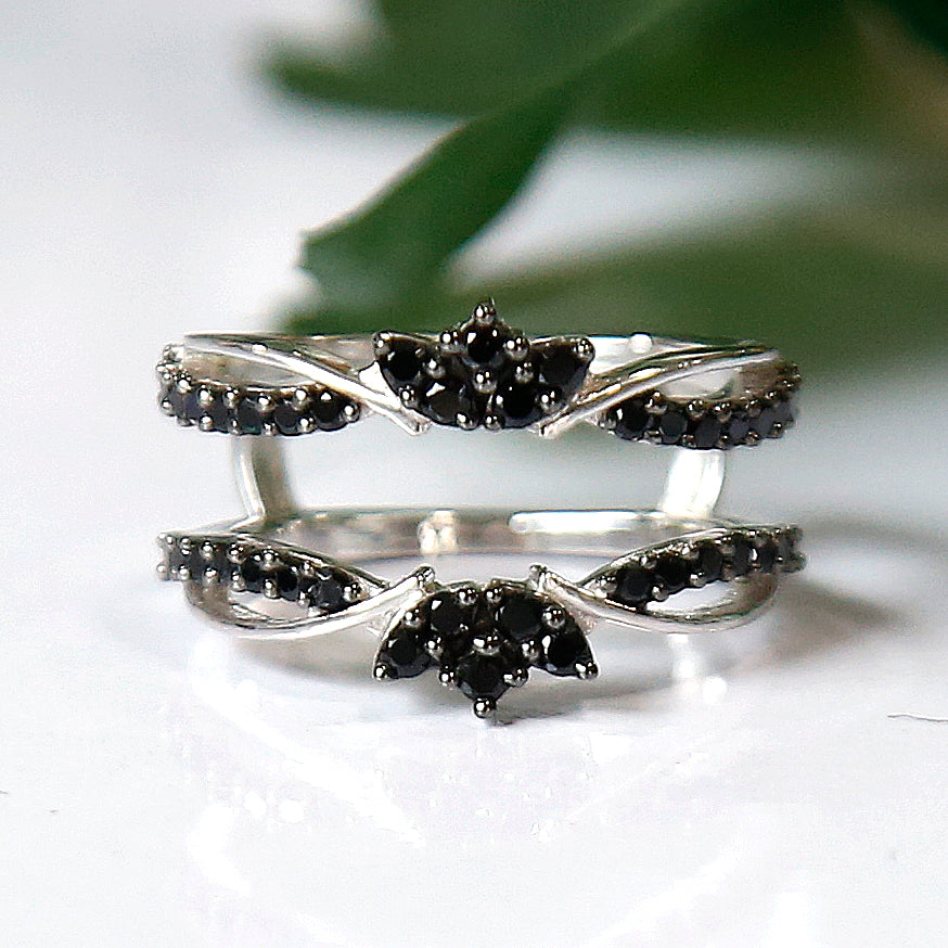 Black Diamond Wrap Ring Jacket in 925 Sterling Silver Wedding Ring  enhancer