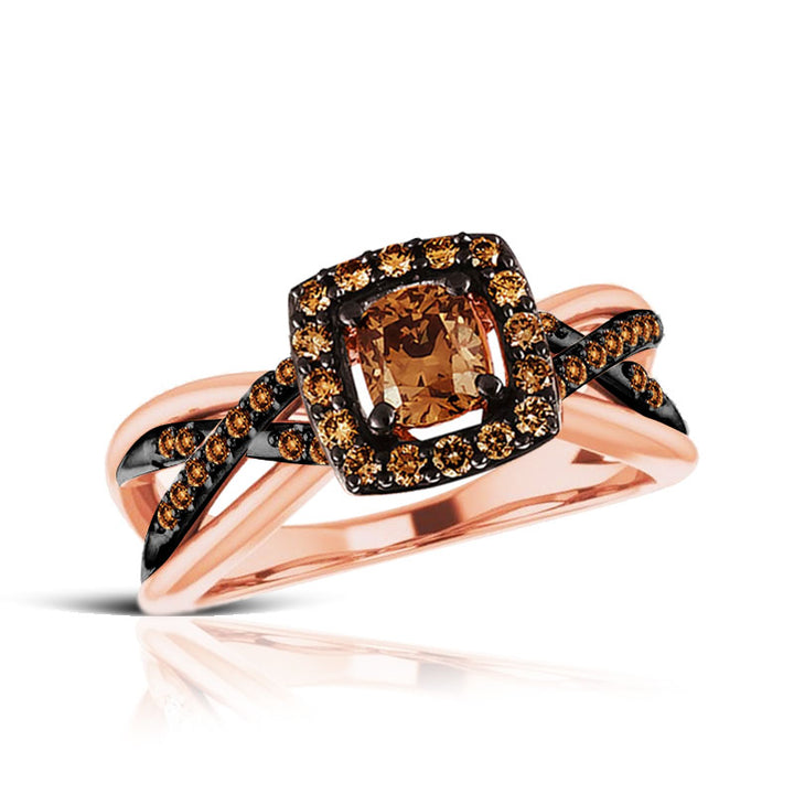 Brown Diamond Halo Engagement Ring in 14K Rose Gold Finish
