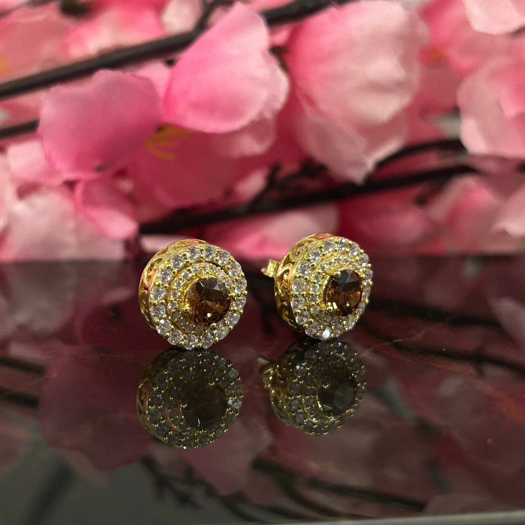 Natural Brown Diamond Halo earrings - stunning vintage style jewelry - Brown Diamond stud Earring - brown Diamond Earring - Brown Diamond Beauty