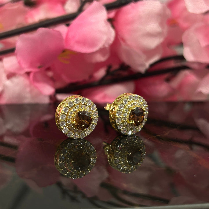 Natural Brown Diamond Halo earrings - stunning vintage style jewelry - Brown Diamond stud Earring - brown Diamond Earring - Brown Diamond Beauty