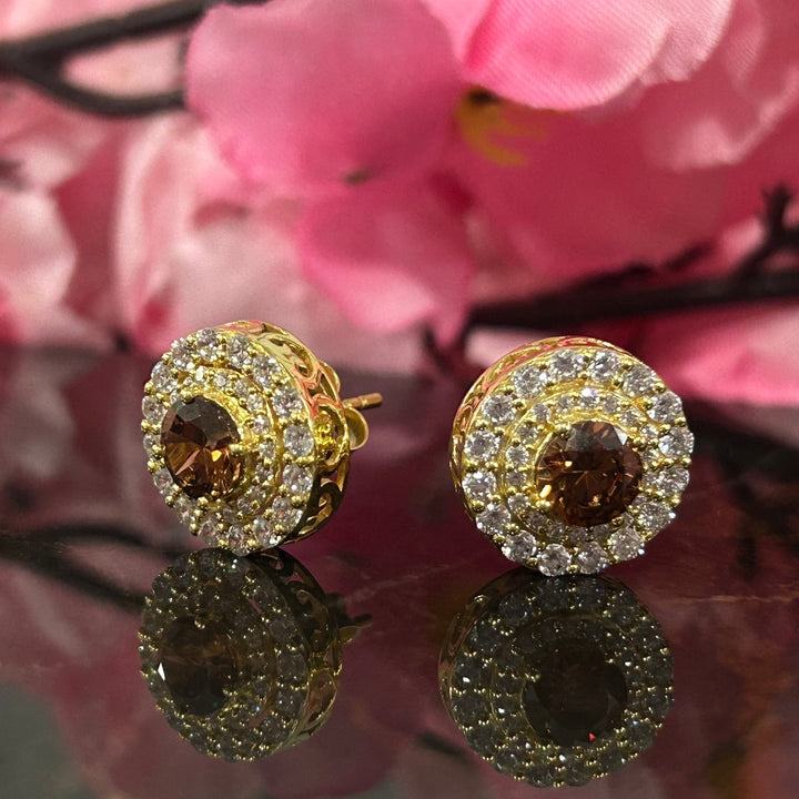 Natural Brown Diamond Halo earrings - stunning vintage style jewelry - Brown Diamond stud Earring - brown Diamond Earring - Brown Diamond Beauty