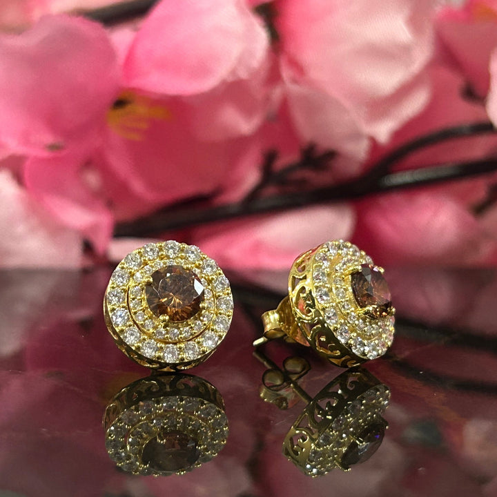 Natural Brown Diamond Halo earrings - stunning vintage style jewelry - Brown Diamond stud Earring - brown Diamond Earring - Brown Diamond Beauty