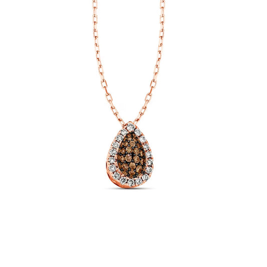 Tear Drop Halo Pendant Necklace in 18" 14k Rose Gold Finish
