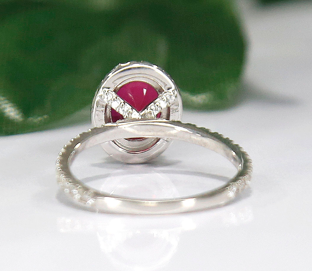 Ruby & Diamond Halo Engagement Ring in 925 Sterling Silver
