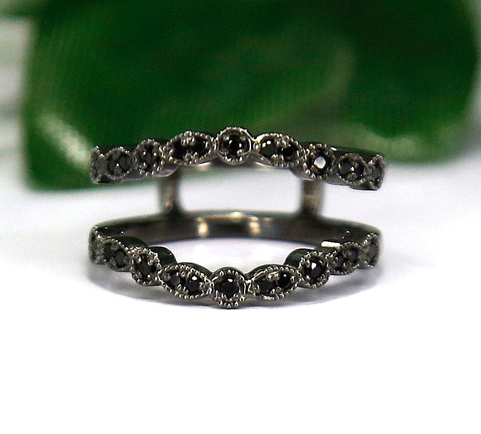 Black Diamond Wrap Ring Jacket in 925 Sterling Silver-Ring Wrap Enhance-AJUKEnterprise