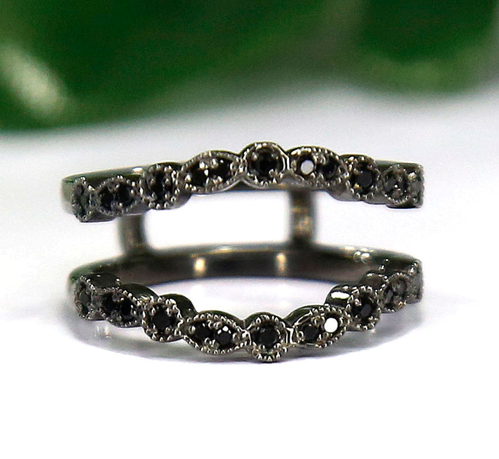 Black Diamond Wrap Ring Jacket in 925 Sterling Silver-Ring Wrap Enhance-AJUKEnterprise