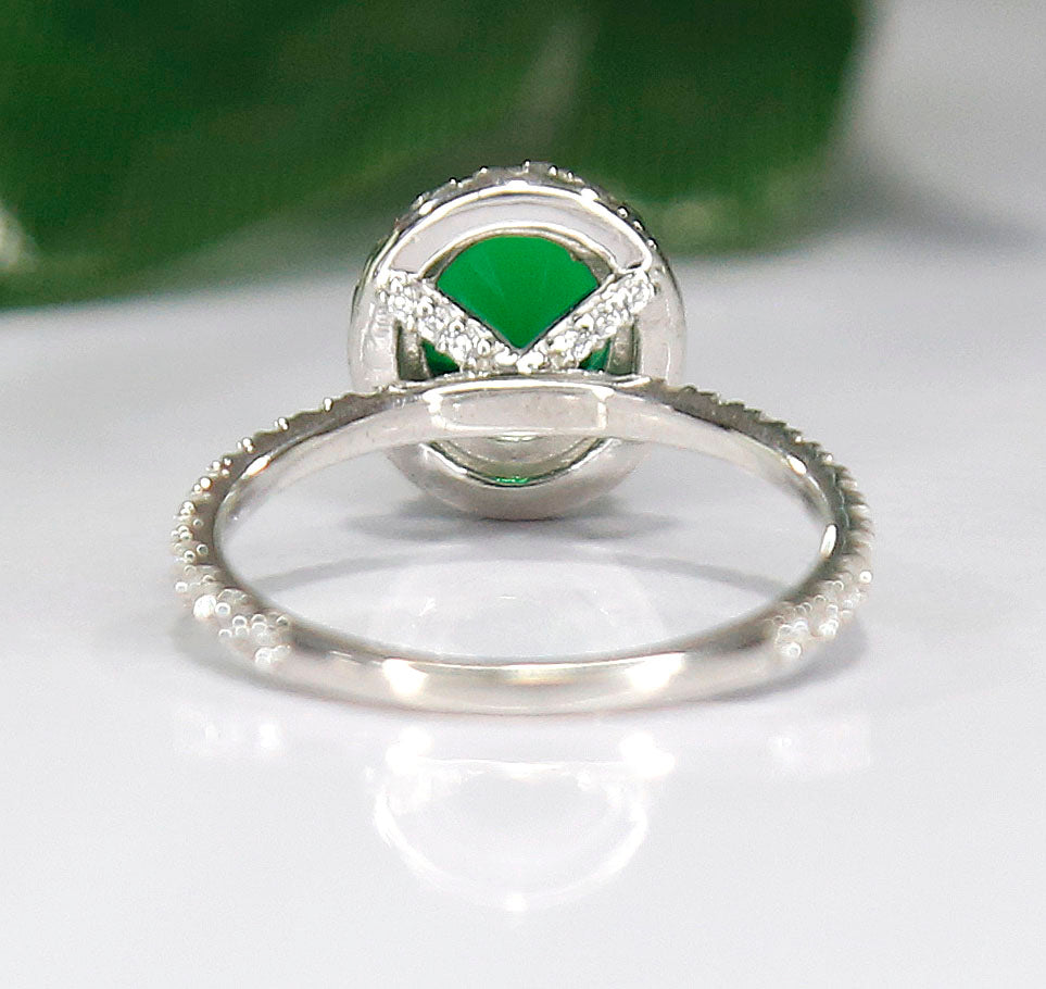 Vintage Green Emerald Engagement Ring 925 Sterling Silver Halo Diamond Ring For Women - Speacial Gift For Wife