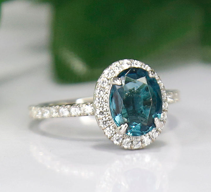 Oval Cut London Blue Topaz Wedding Ring 14k White Gold Finish Over Promise Ring Women's Ring Halo Engagement Ring