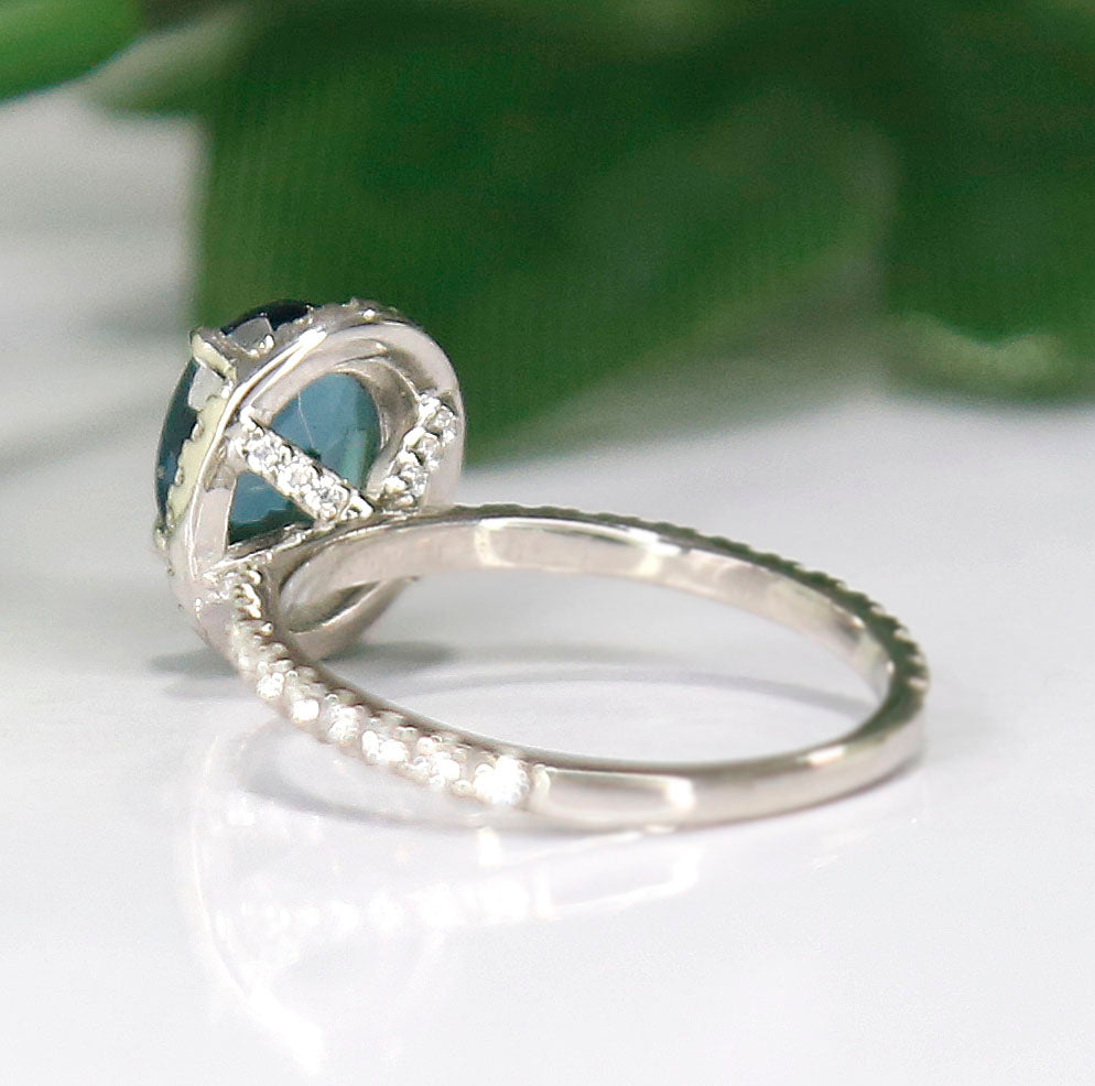 Oval Cut London Blue Topaz Wedding Ring 14k White Gold Finish Over Promise Ring Women's Ring Halo Engagement Ring