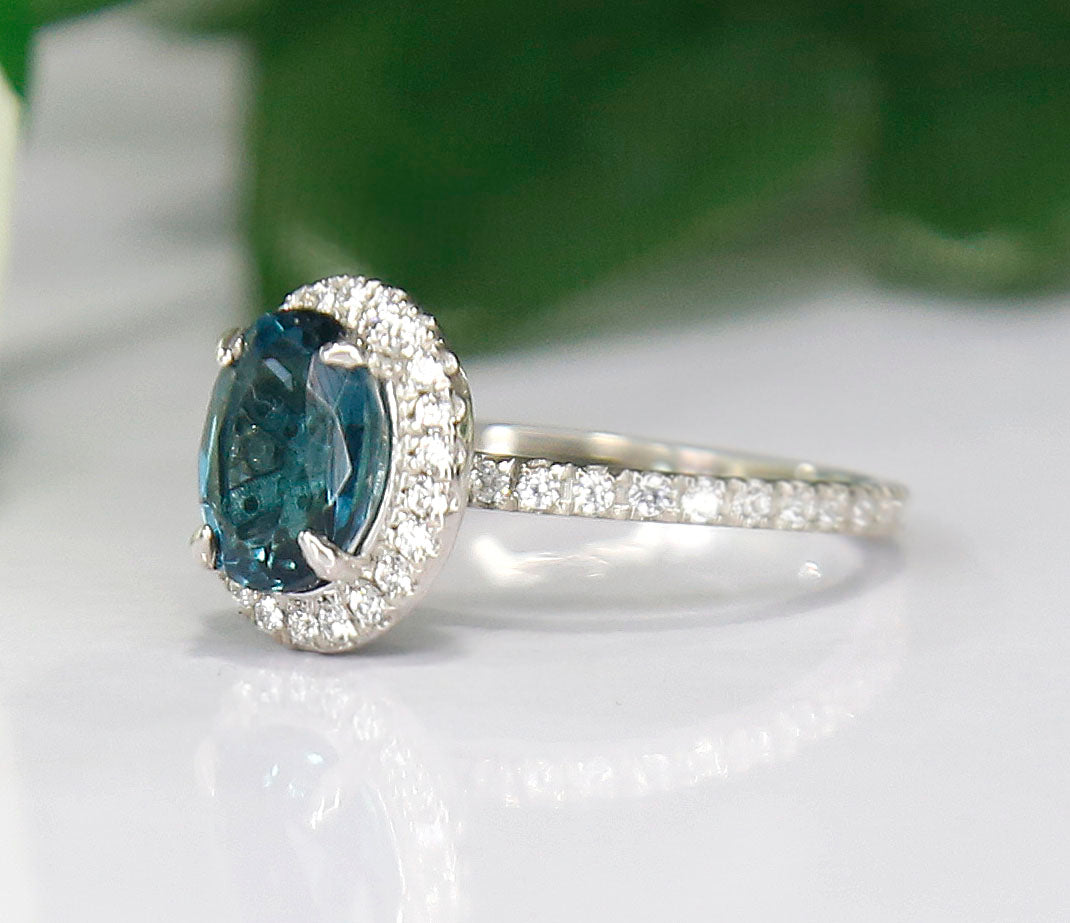London Blue Topaz Halo Engagement Ring in 925 Sterling Silver