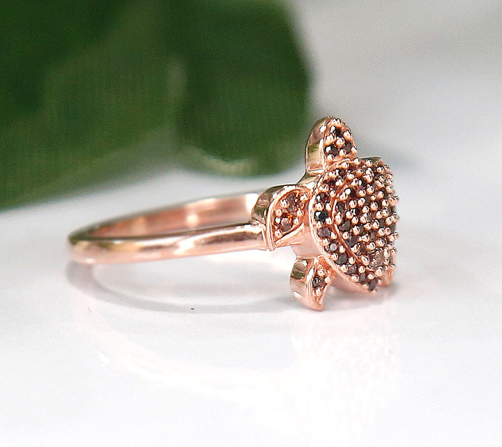 Brown Diamond Aloha Collection Sea Turtle Ring in 14K Rose Gold Finish - Lucky Charm - Birthstone