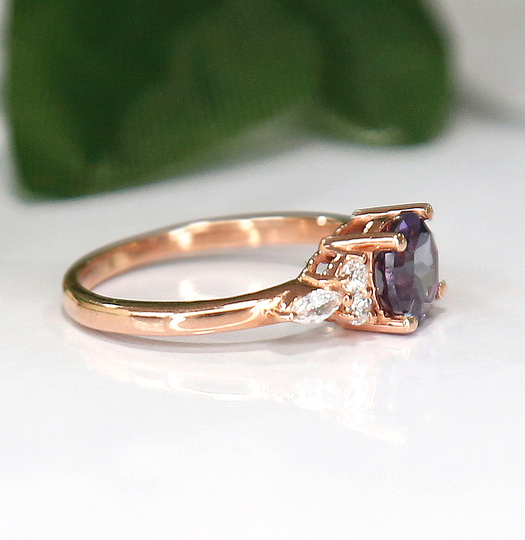 Color Changing Ring Alexandrite Ring in 14K Rose Gold Finish