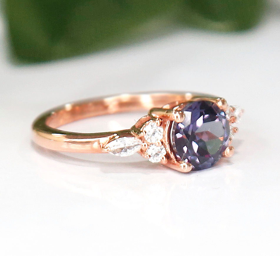 Color Changing Ring Alexandrite Ring in 14K Rose Gold Finish