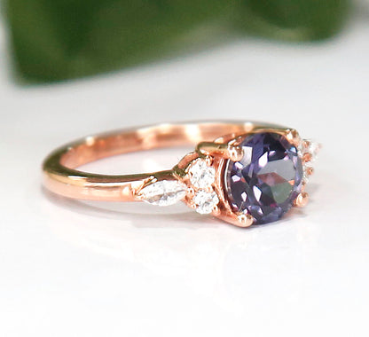 Color Changing Ring Alexandrite Ring in 14K Rose Gold Finish