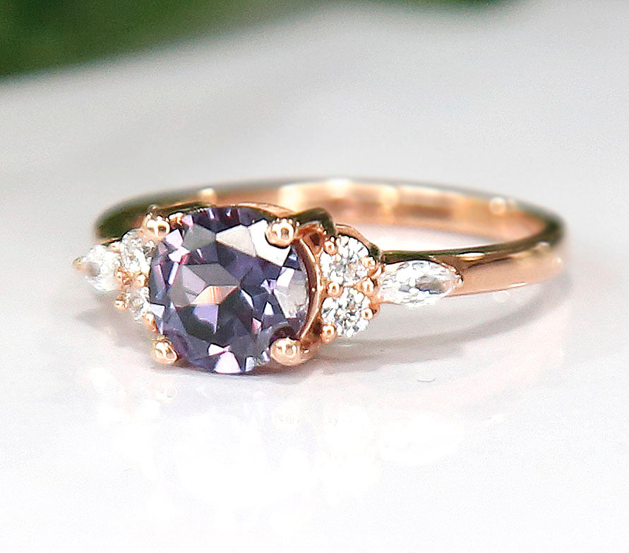 Color Changing Ring Alexandrite Ring in 14K Rose Gold Finish