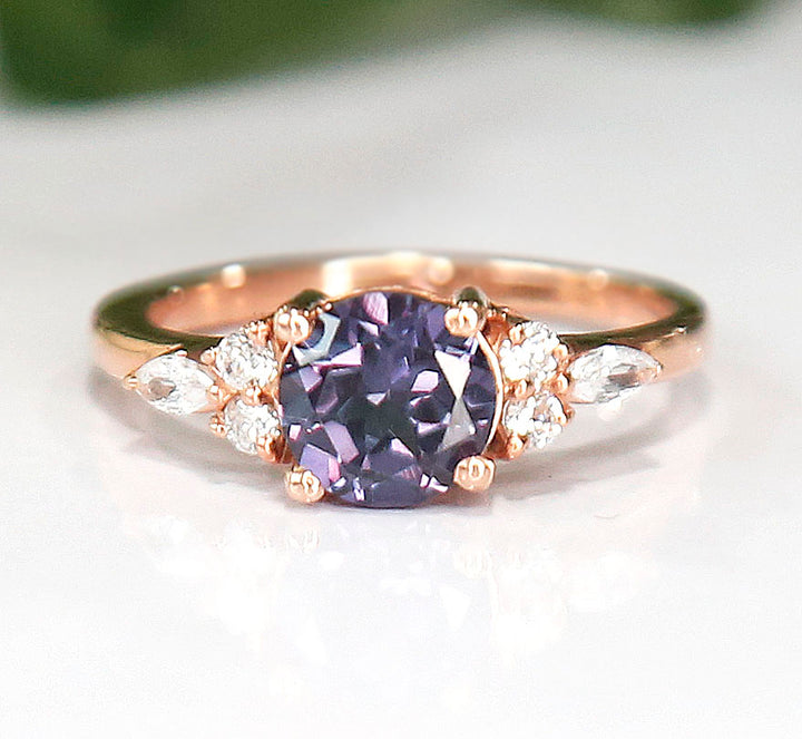 Color Changing Ring Alexandrite Ring in 14K Rose Gold Finish