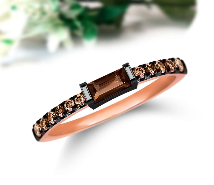 Brown Baguette Statement Band Ring in 14K Rose Gold Finish - Christmas Gift For Her