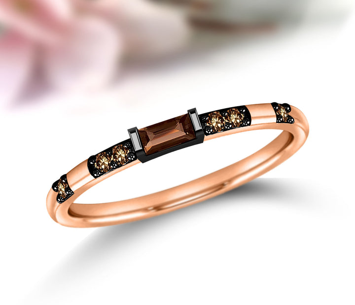 Brown Baguette Wedding Band Ring in 14K Rose Gold Finish