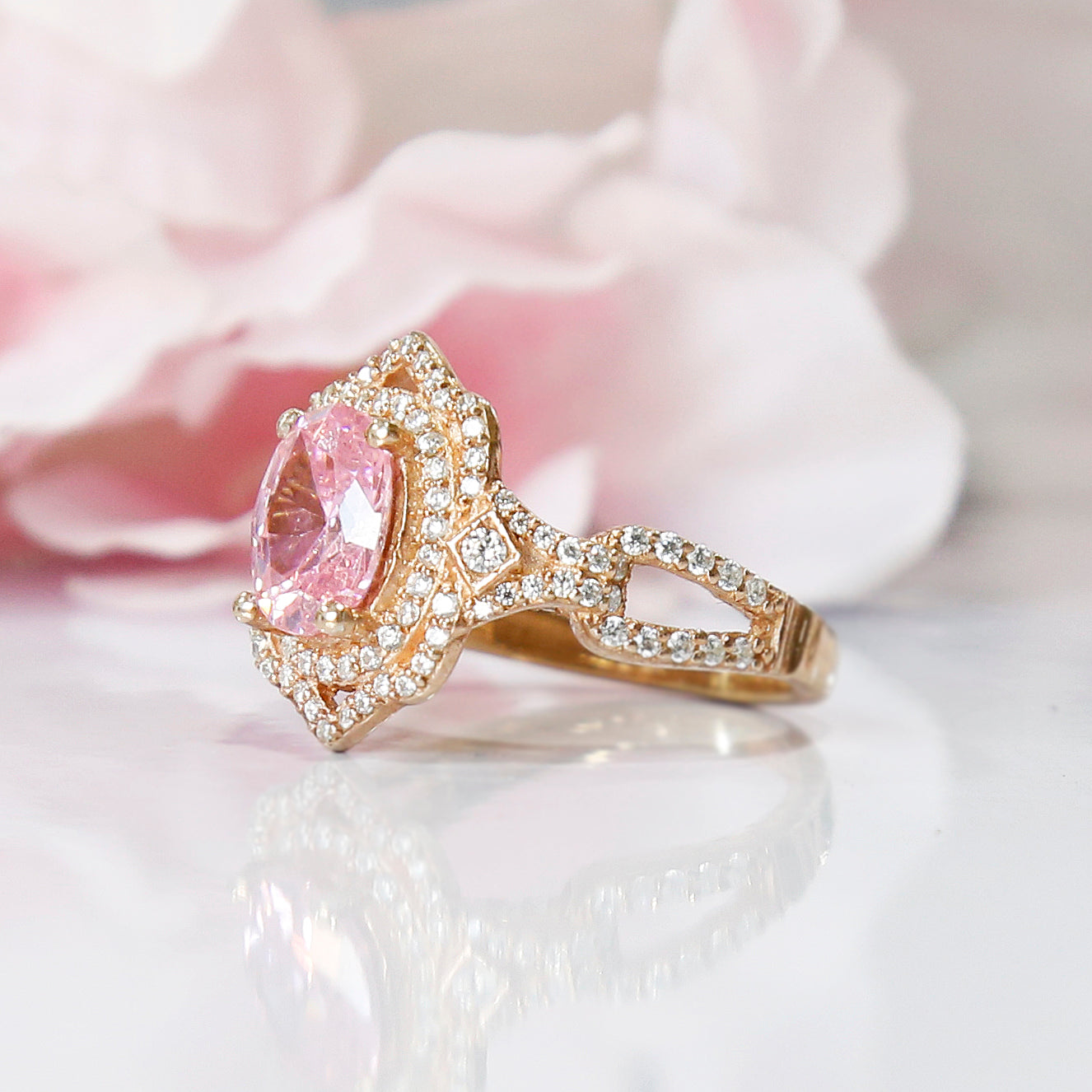 Stunning Pink Sapphire Diamond Engagement Ring