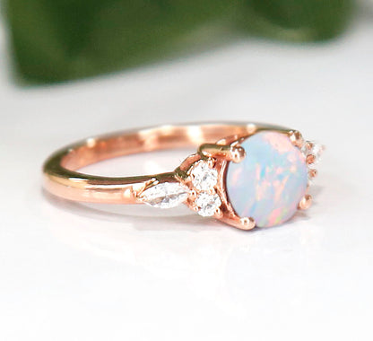 Fire Opal Ring October Birthstone Ring in 14K Rose Gold Finish