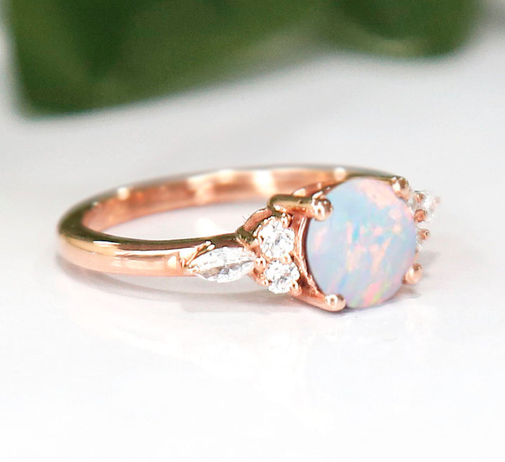 Fire Opal Ring October Birthstone Ring in 14K Rose Gold Finish