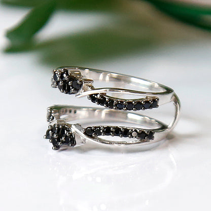 Black Diamond Wrap Ring & Jacket in 925 Sterling Silver-Ring Wrap Enhance-AJUKEnterprise