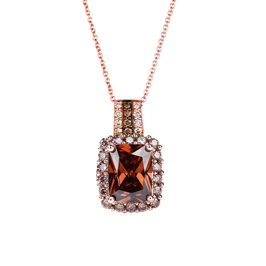 Radiant Brown Diamond Halo Pendant Necklace in 18" 14k Rose Gold Finish