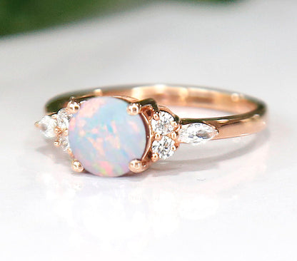 Fire Opal Ring October Birthstone Ring in 14K Rose Gold Finish