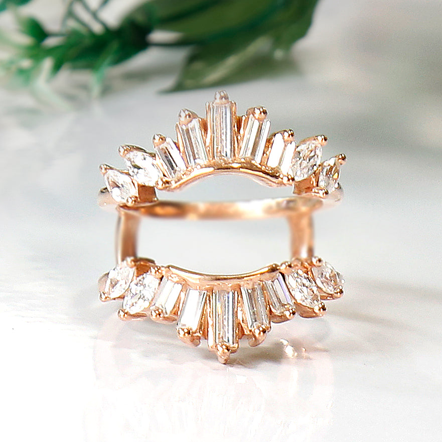 Baguette Diamond Wedding Ring Jacket in 14K Rose Gold Finish-Ring Wrap Enhance-AJUKEnterprise