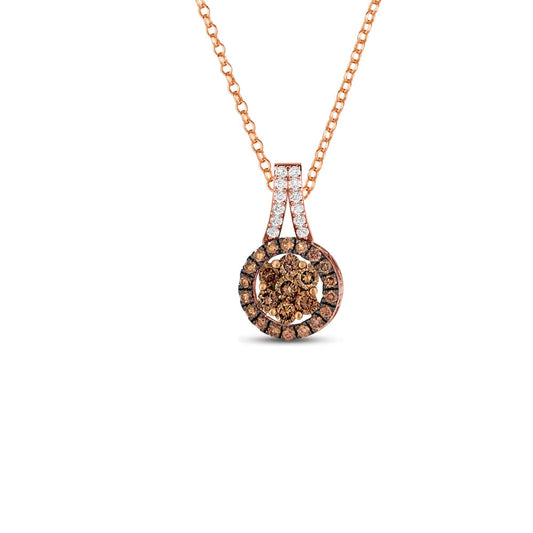 Brown Diamond Halo Pendant Necklace in 18" 14k Rose Gold Finish