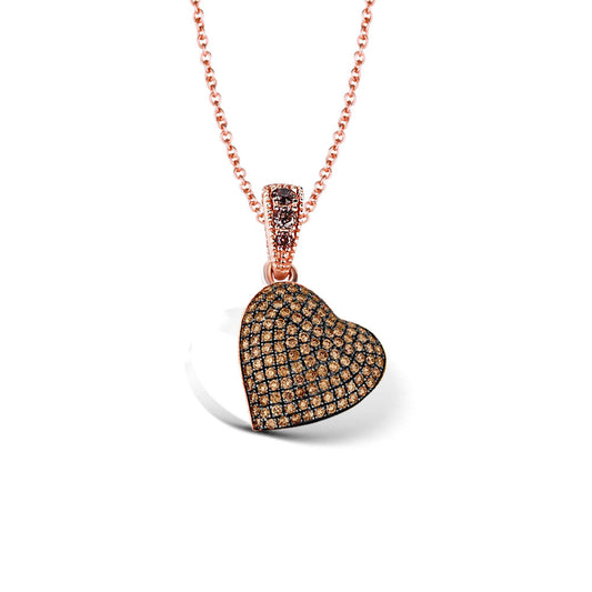 Brown Diamond Heart Shaped Pendant Necklace in 18" 14k Rose Gold Finish