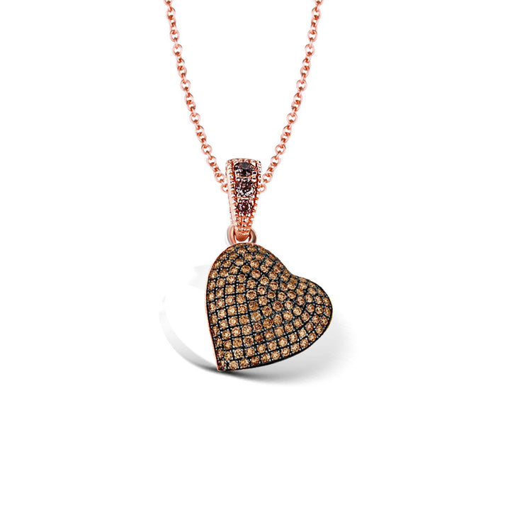 Brown Diamond Heart Shaped Pendant Necklace in 18" 14k Rose Gold Finish - Valentines Day Gift