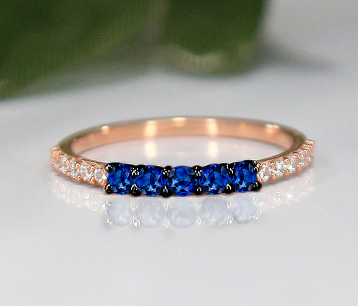 Sapphire Weding Band Ring in 14K Rose Gold Finish - September Birthstone Ring