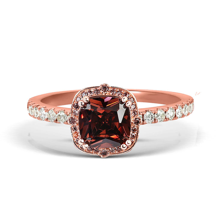 Brown & White Diamond Halo Engagement Ring in 14K Rose Gold Finish - Anniversary Gift