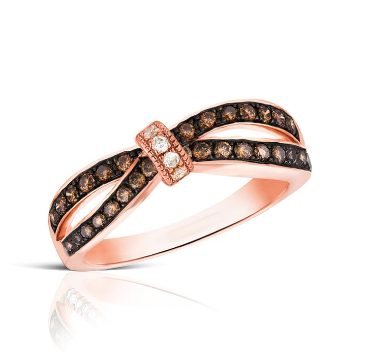 Brown Diamond Knot Ring in 14K Rose Gold Finish - Wedding Ring - Promise Ring