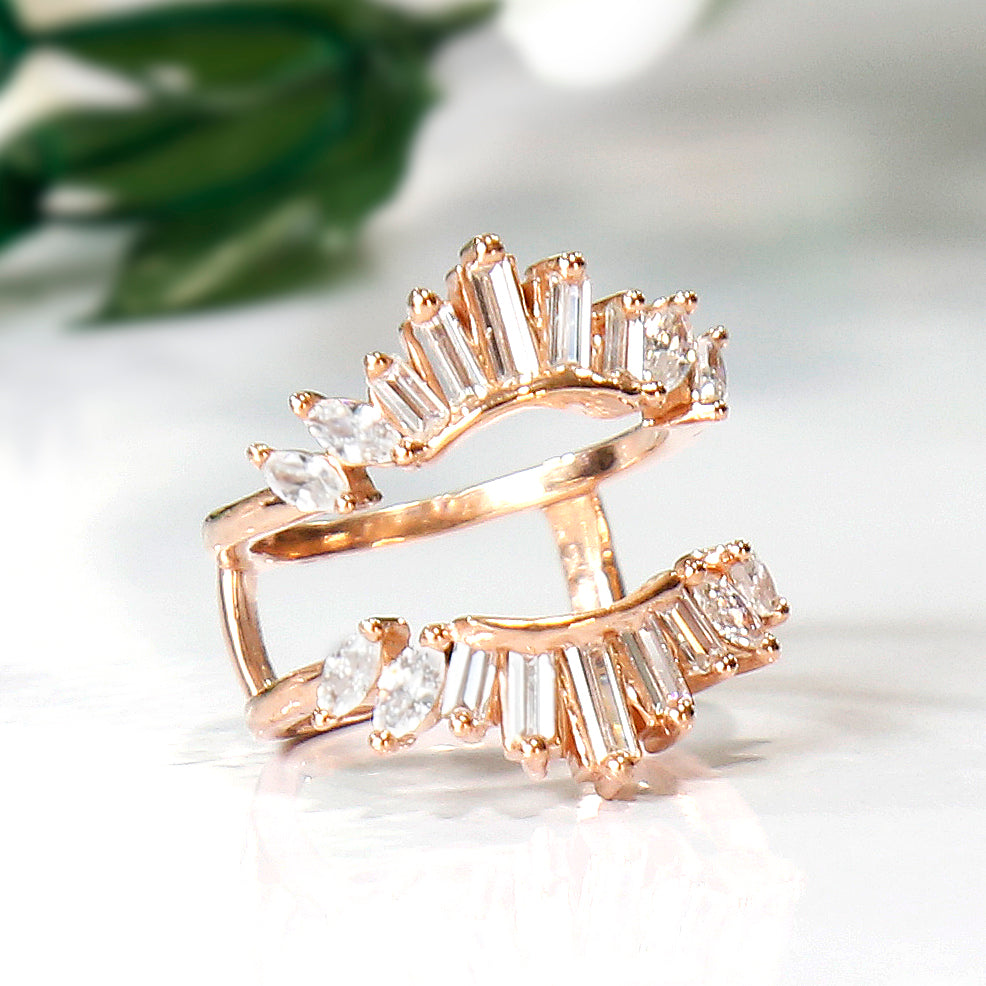 Baguette Diamond Wedding Ring Jacket in 14K Rose Gold Finish-Ring Wrap Enhance-AJUKEnterprise