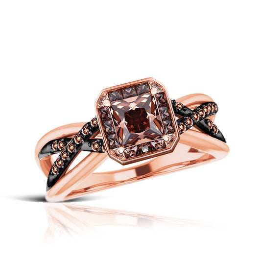 Princess Brown Diamond Wedding Ring in 14K Rose Gold Finish