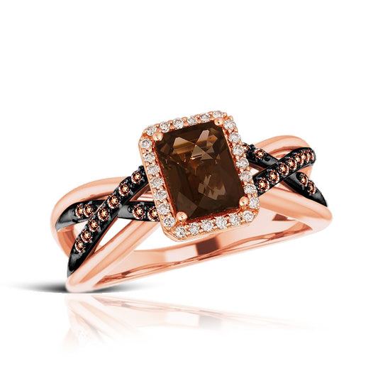 Emerald Cut Brown Diamond Engagement Ring in 14K Rose Gold Finish