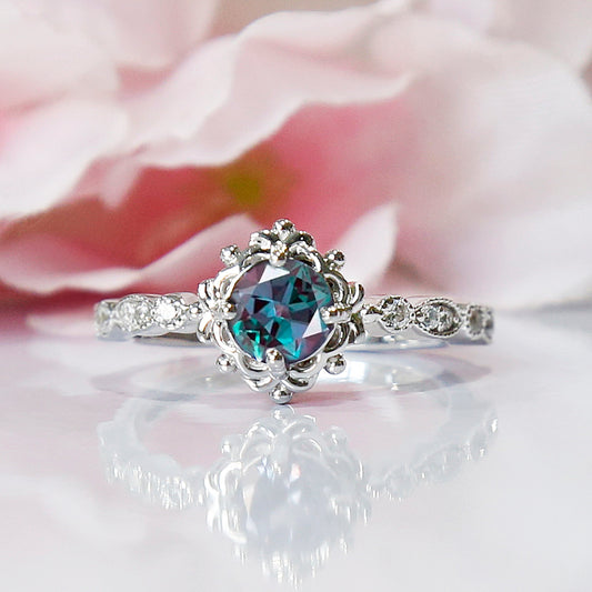 Alexandrite Engagement Ring For Women - June Birthstone Ring