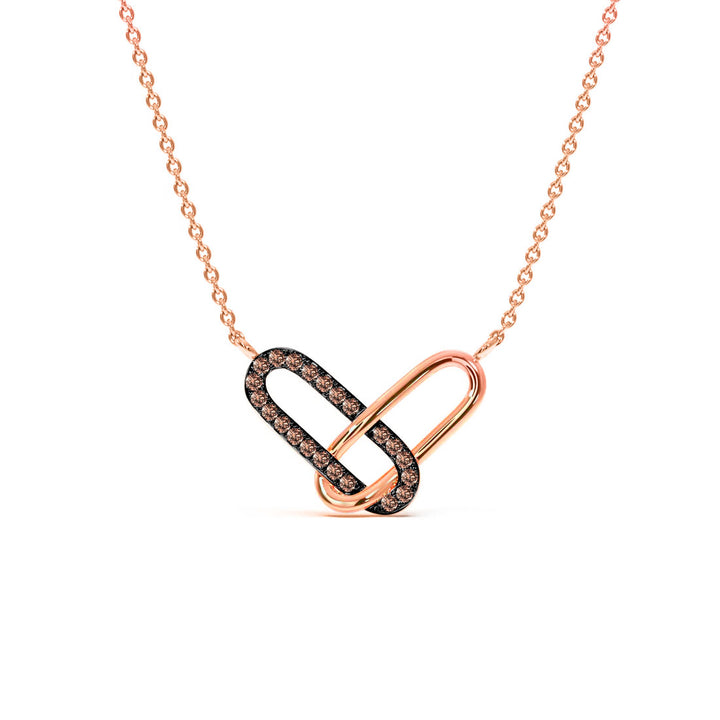 Paper Clip Brown Diamond Pendant Necklace in 18" 14k Rose Gold Finish