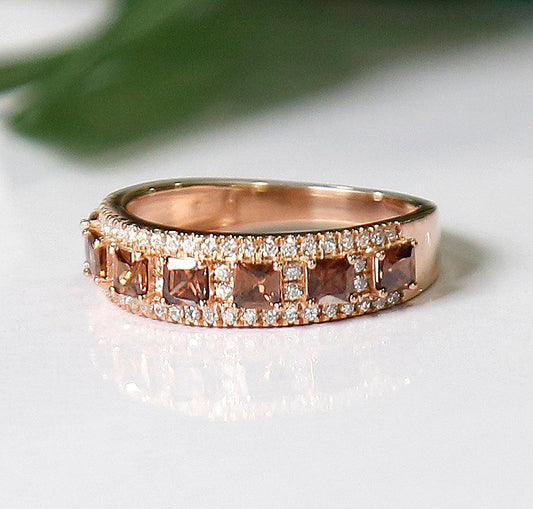 Brown Princess Diamond Proposal Band Ring in 14K Rose Gold Vermeil