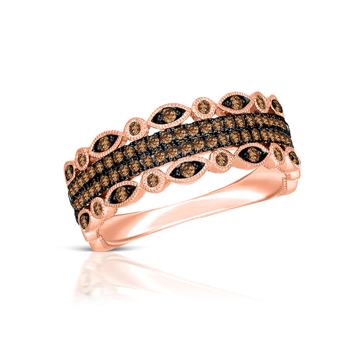 Art Deco Brown Diamond Multi Row Wedding Band in 14K Rose Gold Finish