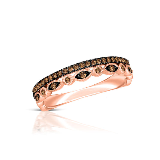Two Row Brown Diamond Wedding Band in 14K Rose Gold Finish