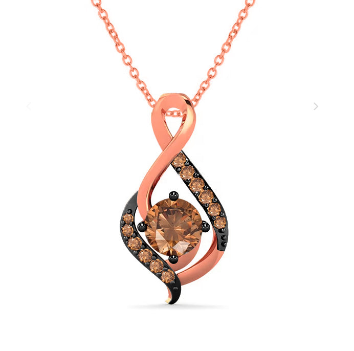 Brown Diamond Infinity Pendant Necklace in 18" 14k Rose Gold Finish