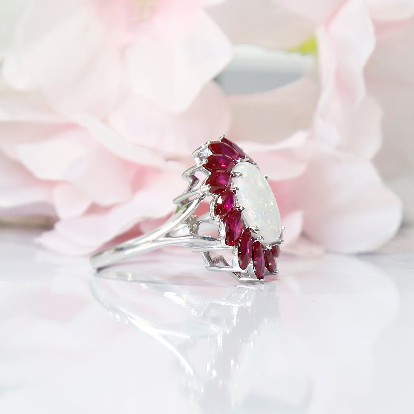 Opal & Ruby Cluster Wedding Ring