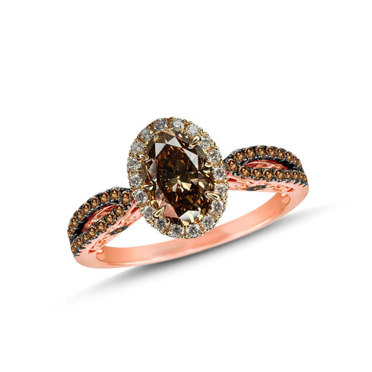 Oval Brown Diamond Engagement Ring in 14K Rose Gold Finish