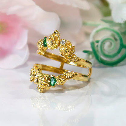 Emerald Floral Vintage Ring Enhanncer - Wedding Ring Jacket-Ring Wrap Enhance-AJUKEnterprise