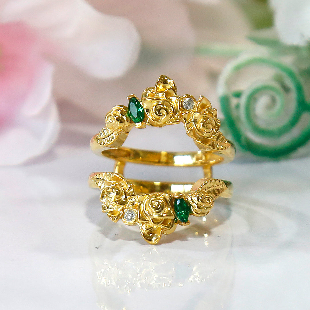 Emerald Floral Vintage Ring Enhanncer - Wedding Ring Jacket-Ring Wrap Enhance-AJUKEnterprise