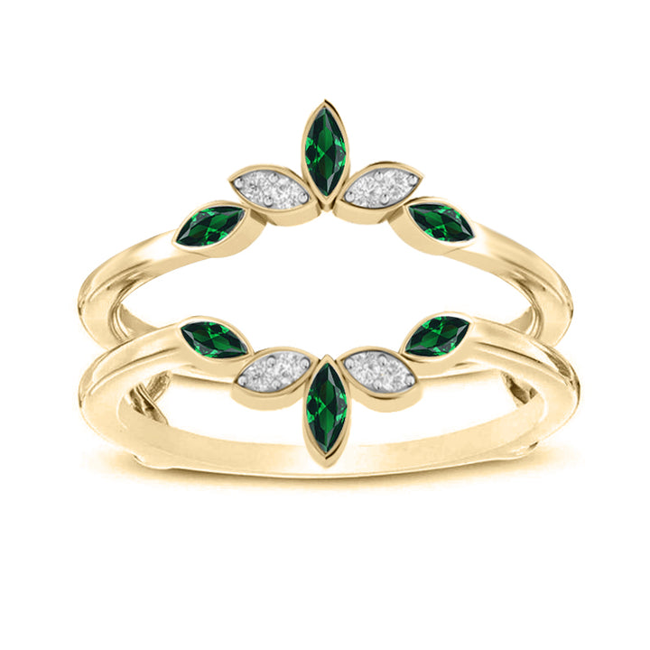 Green Emerald & Diamond Wedding Ring Jacket in 14K Yellow Gold Finish - Gift For Her