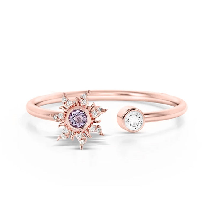 Magic Sunflower Lost Princess Diamond Ring in 14K Rose Gold Finish